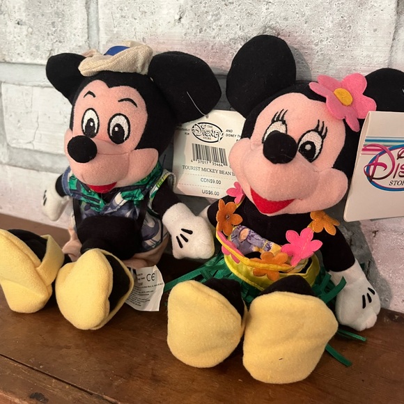 Disney Other - Vintage Disney Store - 9" Beanie Bag Plush‎ - Tourist Mickey & Hula Minnie